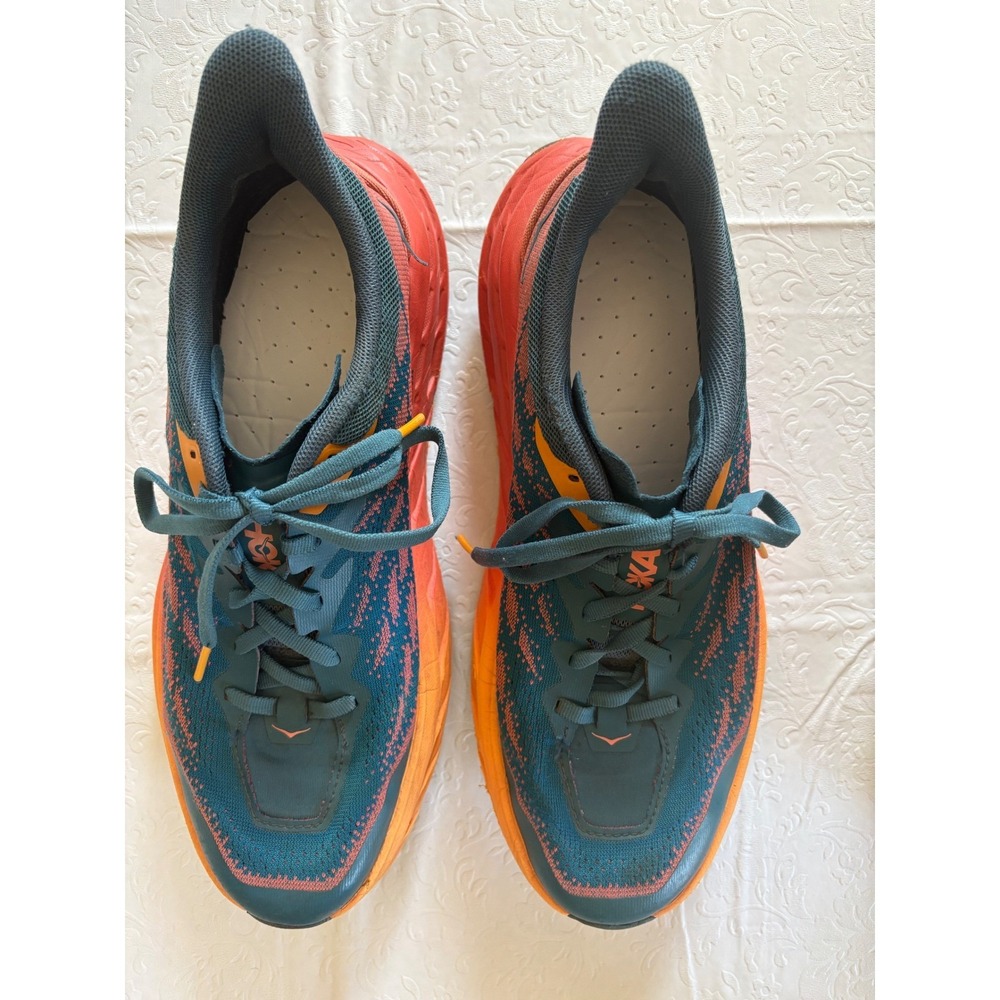 Hoka‎ Speedgoat 5 Mens Size 9B Trail Running Shoes Teal Orange Vibram - Picture 12 of 12